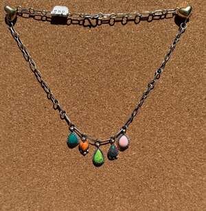 925 Sterling Silver Multi Stone Charm Necklace